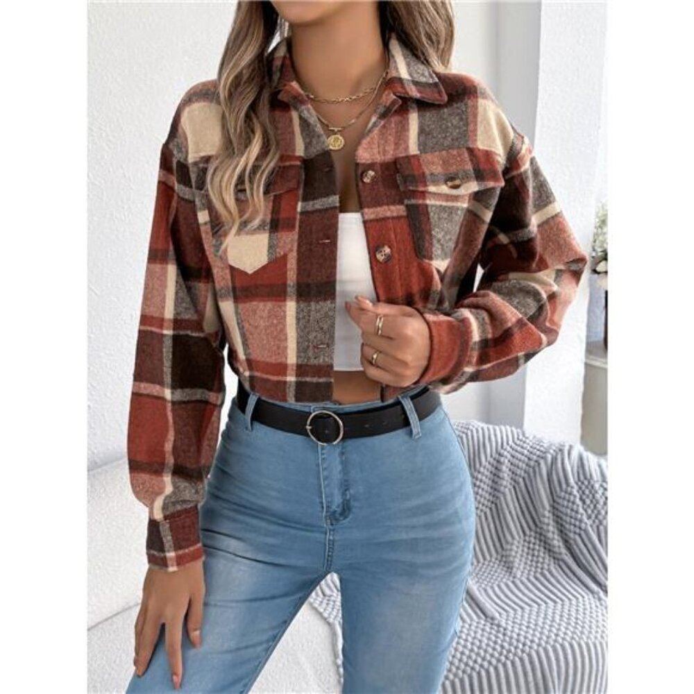 Plaid Button Up Cropped Jacket